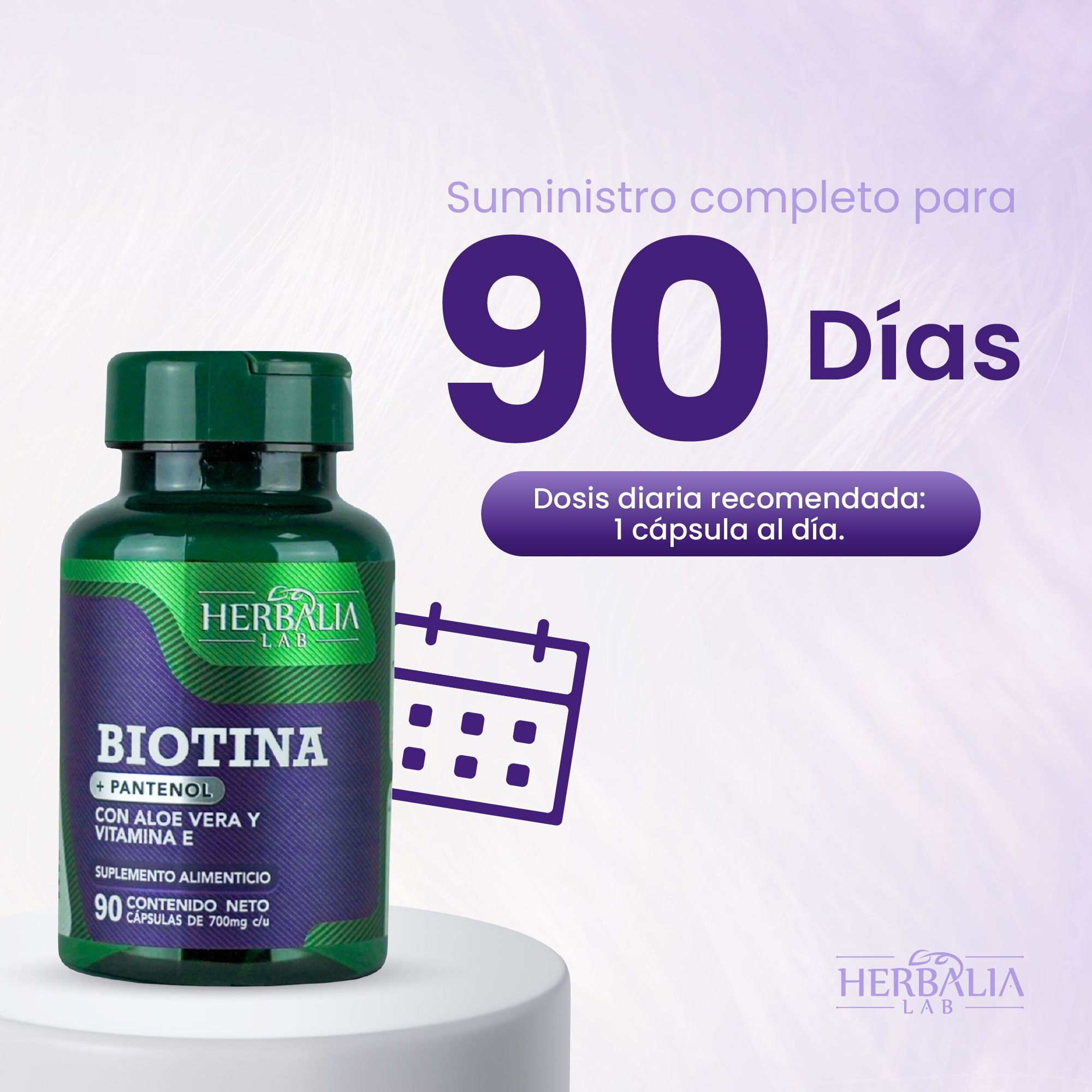 Herbalia Lab Vitaminas Hair Boost, Biotina + Pantenol con Aloe Vera y Vitamina E, Formula Premium
