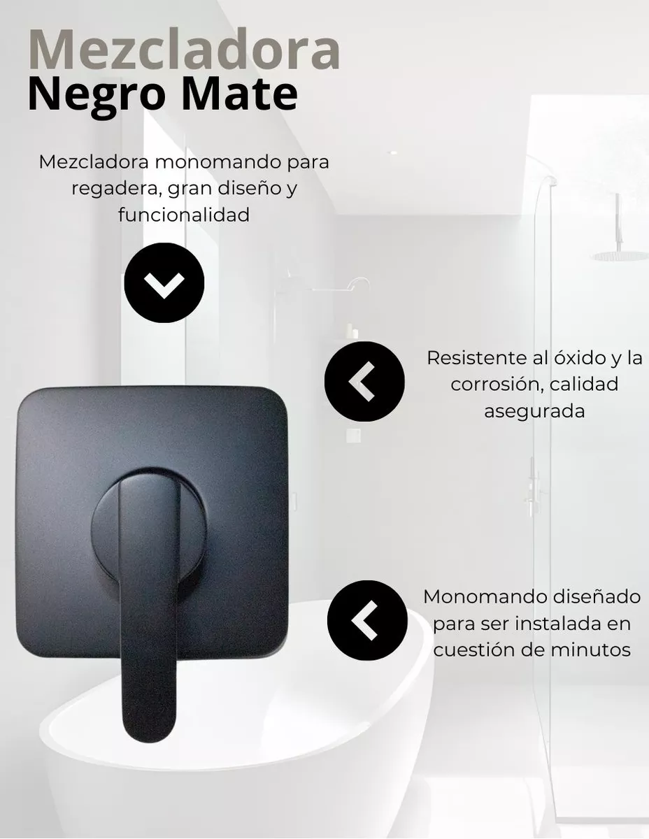 Mezcladora Monomando Para Regadera En Negro Mate, Llave De Regadera