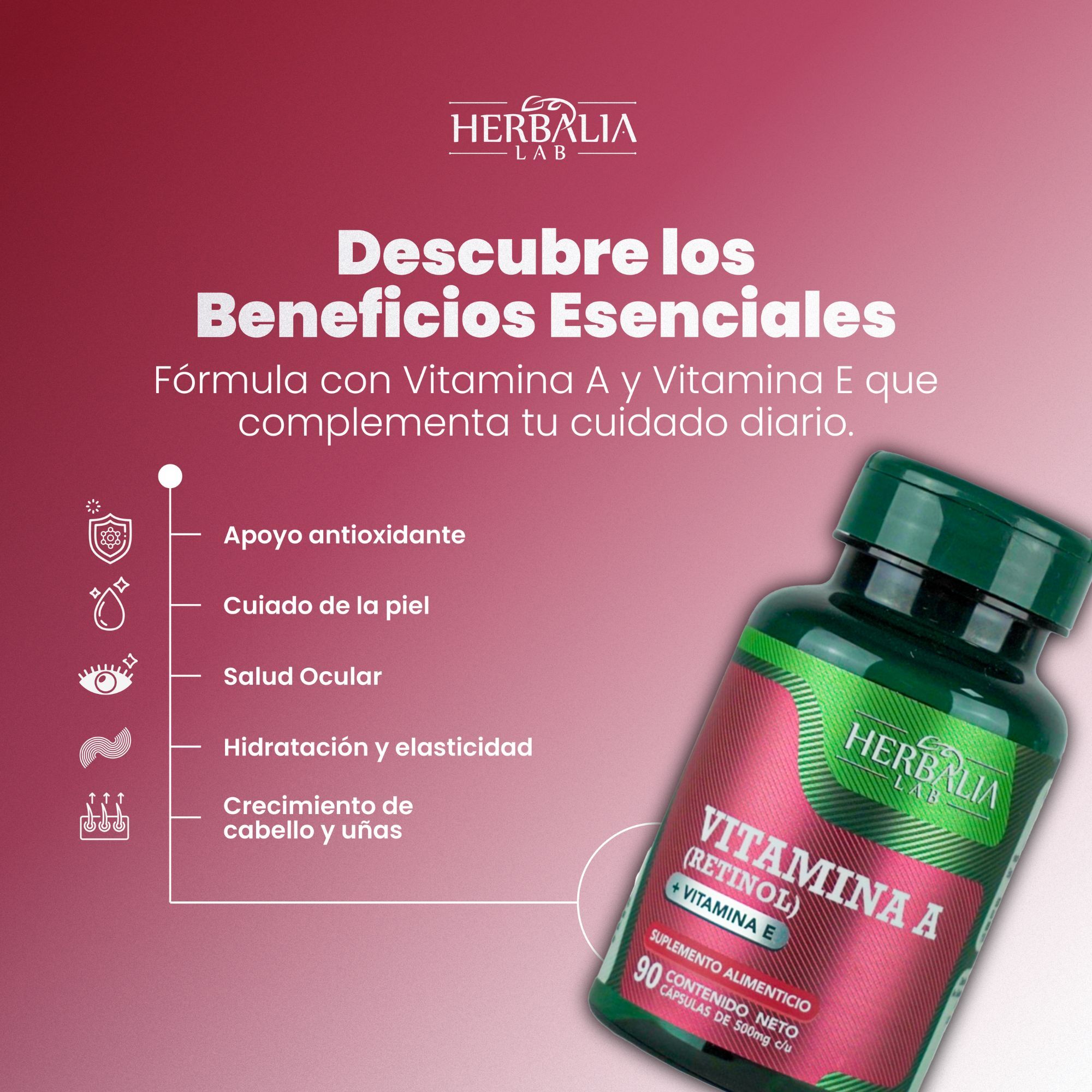 Herbalia Lab | Vitamina A (Retinol) + Vitamina E, Apoyo Nutricional Diario - 90 Cápsulas