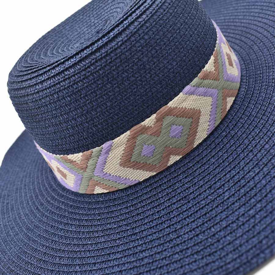 Sombrero Pamela Azul Marino Detalle de Cinta Bordada 