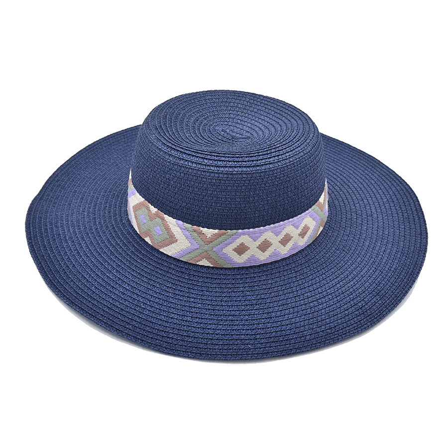 Sombrero Pamela Azul Marino Detalle de Cinta Bordada 