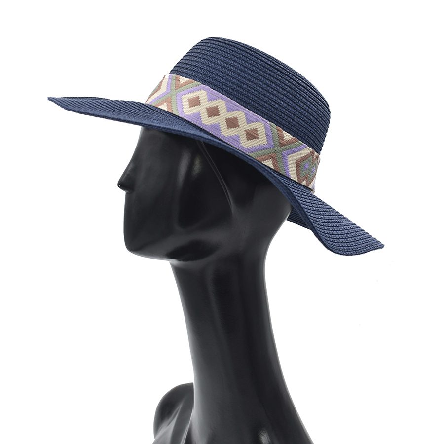 Sombrero Pamela Azul Marino Detalle de Cinta Bordada 