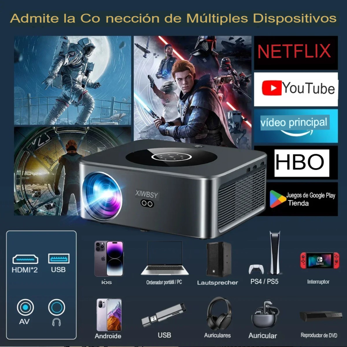 Proyector 25000 lúmenes Android 4K LED WiFi6 Bluetooth Video Cine casa video música touch Android