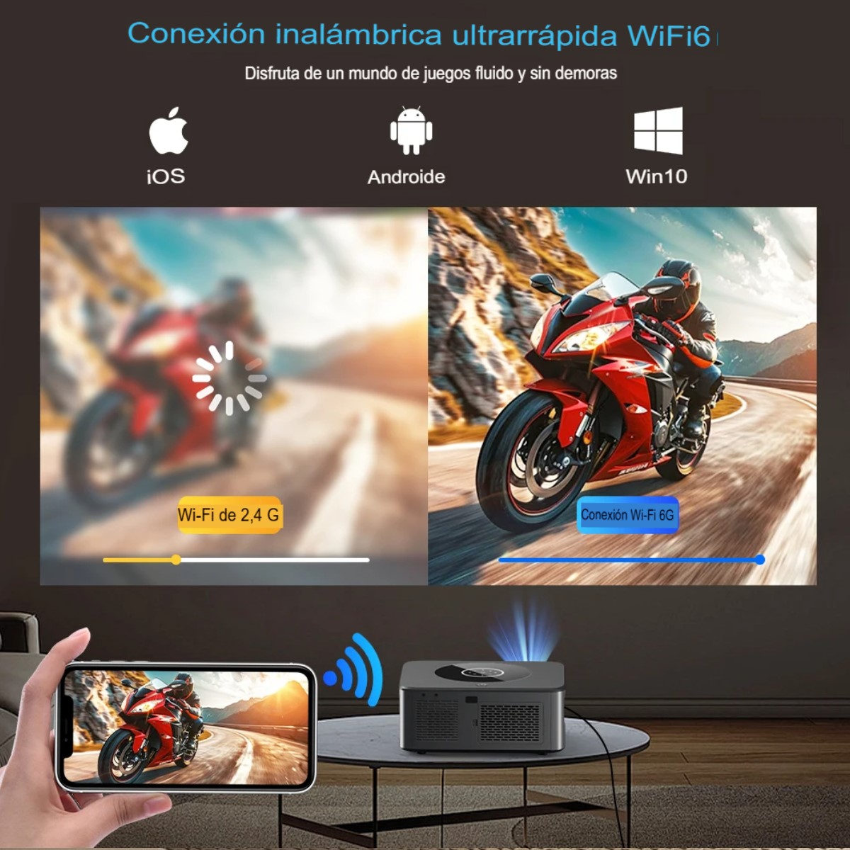Proyector 25000 lúmenes Android 4K LED WiFi6 Bluetooth Video Cine casa video música touch Android