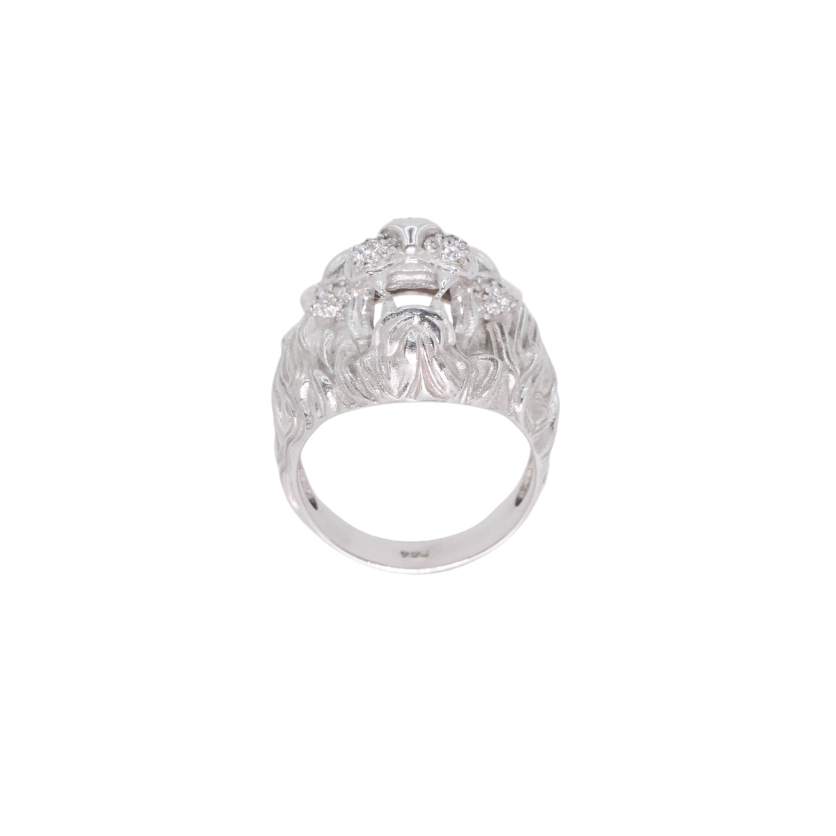 Anillo león plata .925 rodio blanco piedra zirconia verde