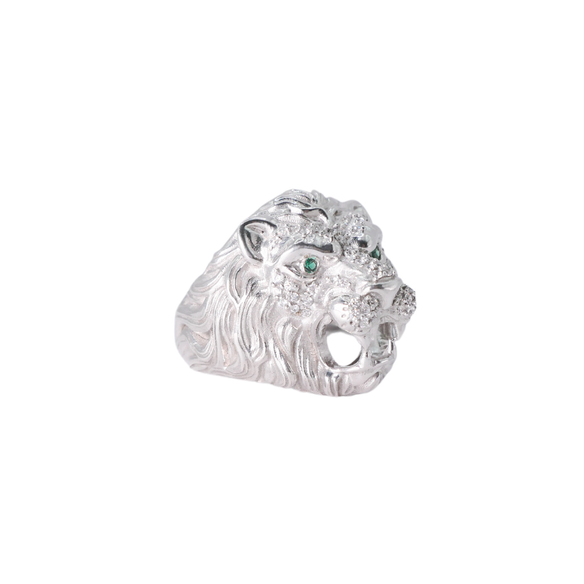 Anillo león plata .925 rodio blanco piedra zirconia verde