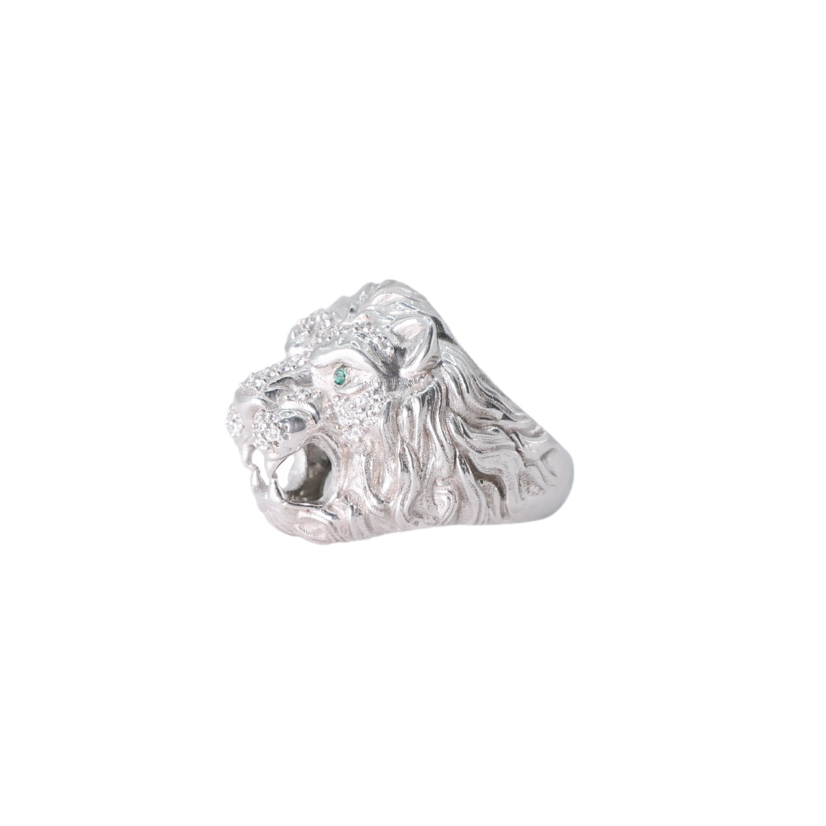 Anillo león plata .925 rodio blanco piedra zirconia verde