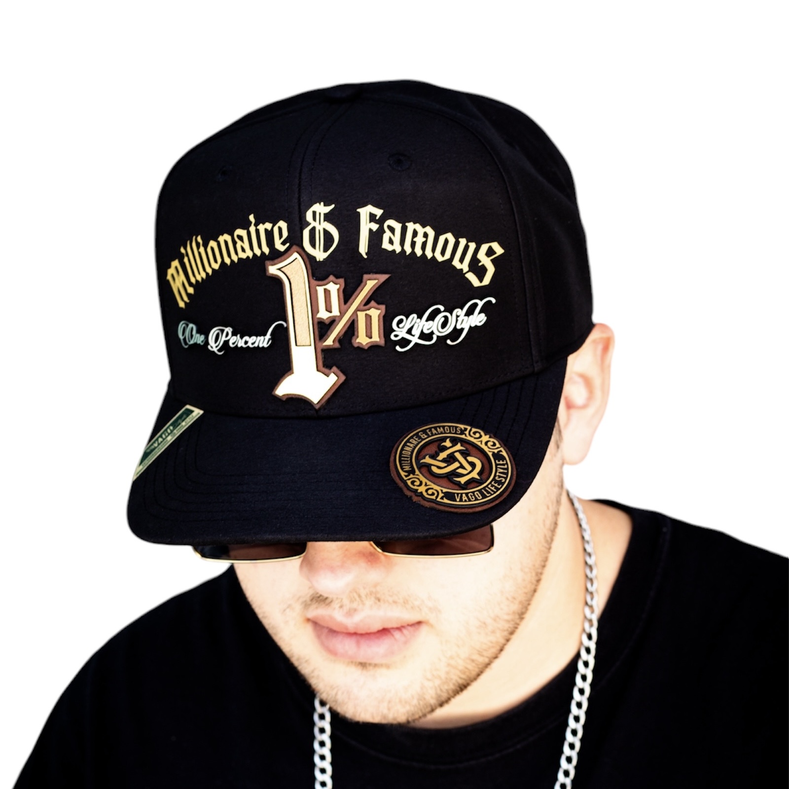 VAGO Style 1% Gorra Artesanal Negra Ajustable Visera Curva