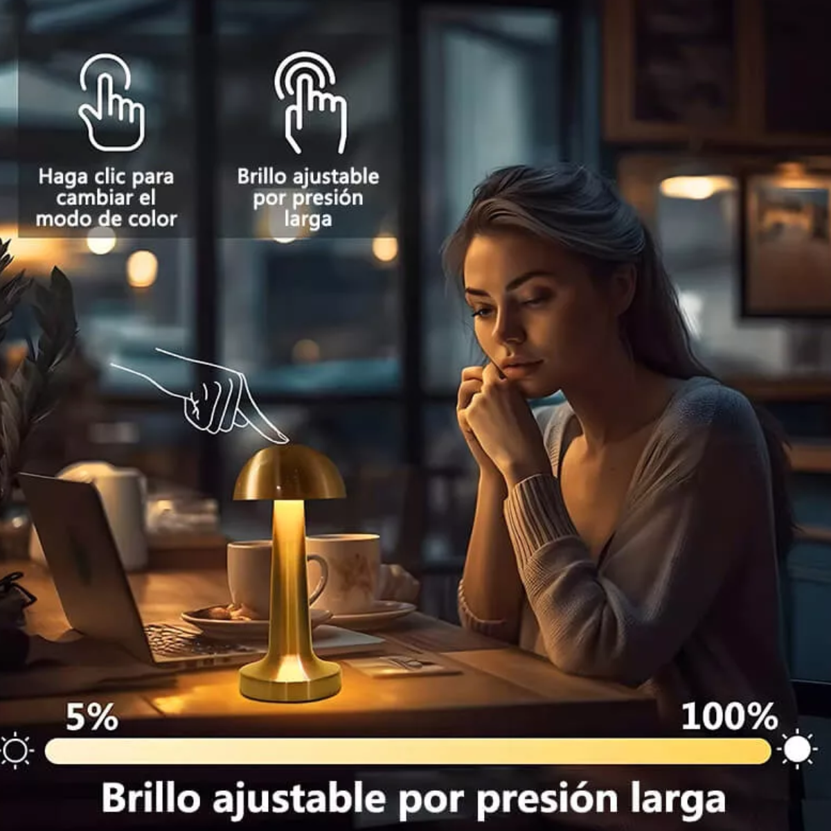 Lámpara Mesa Decoración Moderno Recargable Luz Led  Dorado Mancuernas