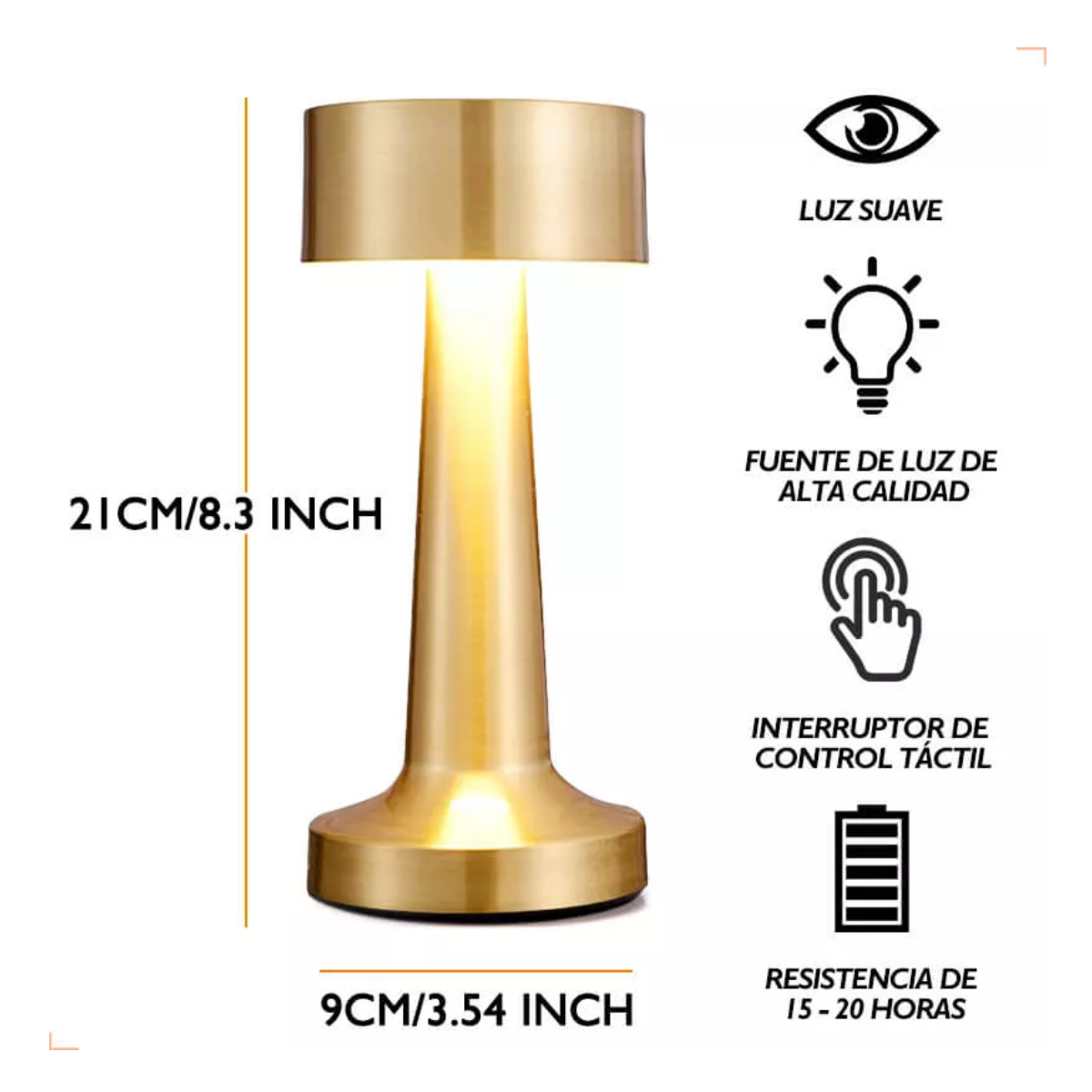 Lámpara Mesa Decoración Moderno Recargable Luz Led  Dorado Mancuernas