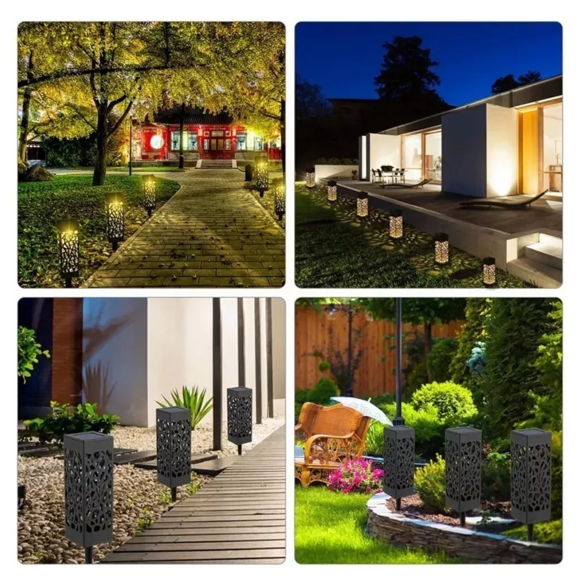6pzs Lampara Luz Foco Solar Al Aire Libre Impermeable Jardín Estructura Negro