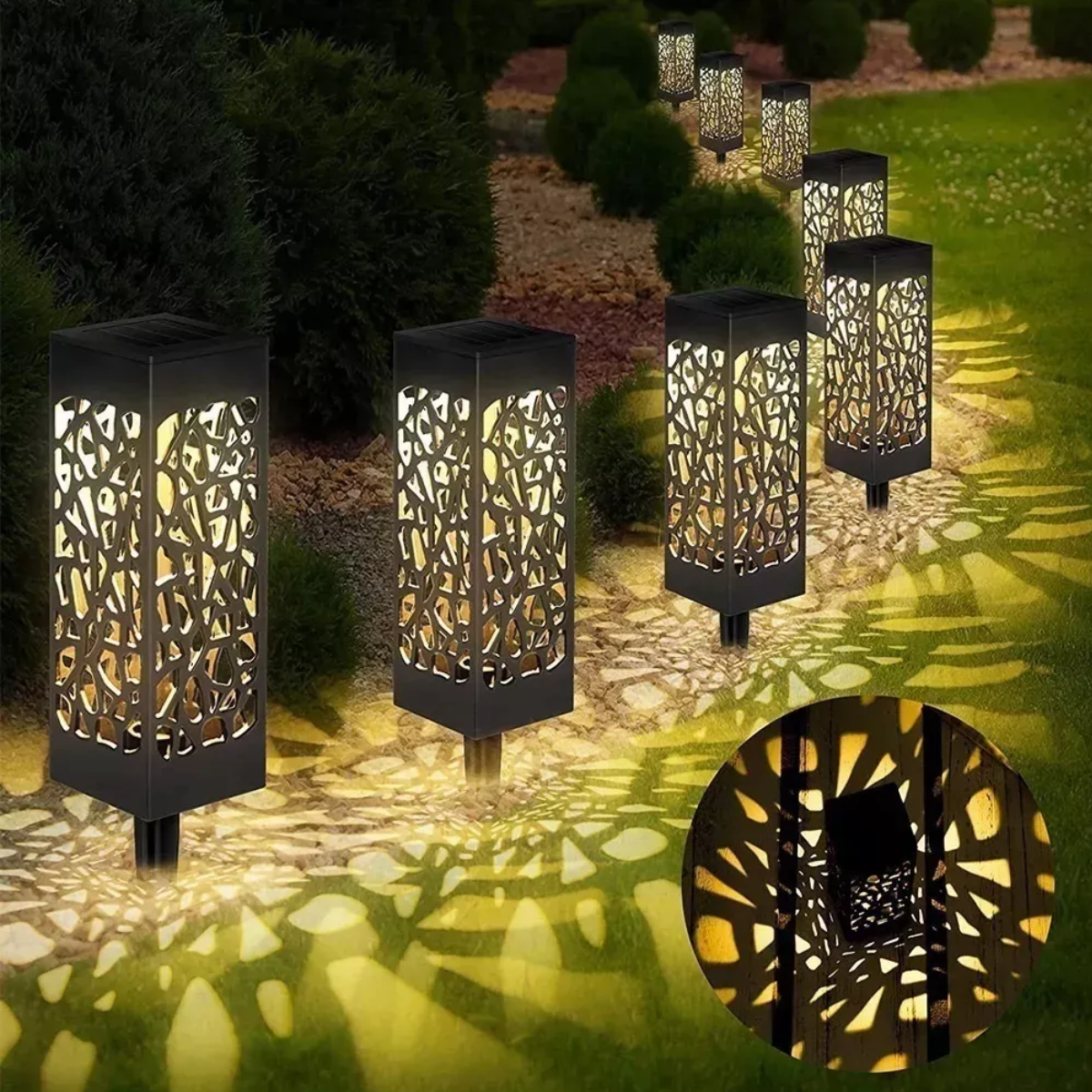 6pzs Lampara Luz Foco Solar Al Aire Libre Impermeable Jardín Estructura Negro