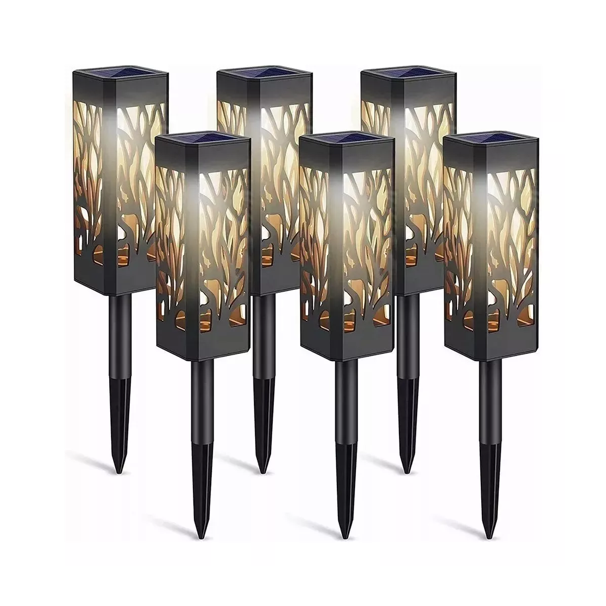 6pzs Lampara Luz Foco Solar Al Aire Libre Impermeable Jardín Estructura Negro