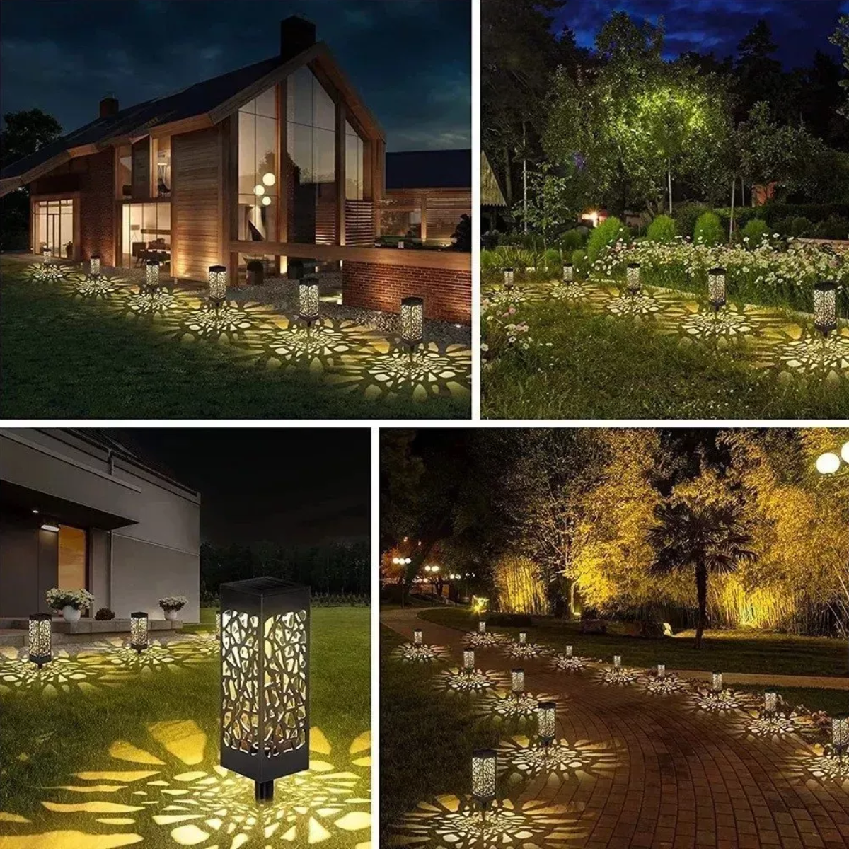 6pzs Lampara Luz Foco Solar Al Aire Libre Impermeable Jardín Estructura Negro