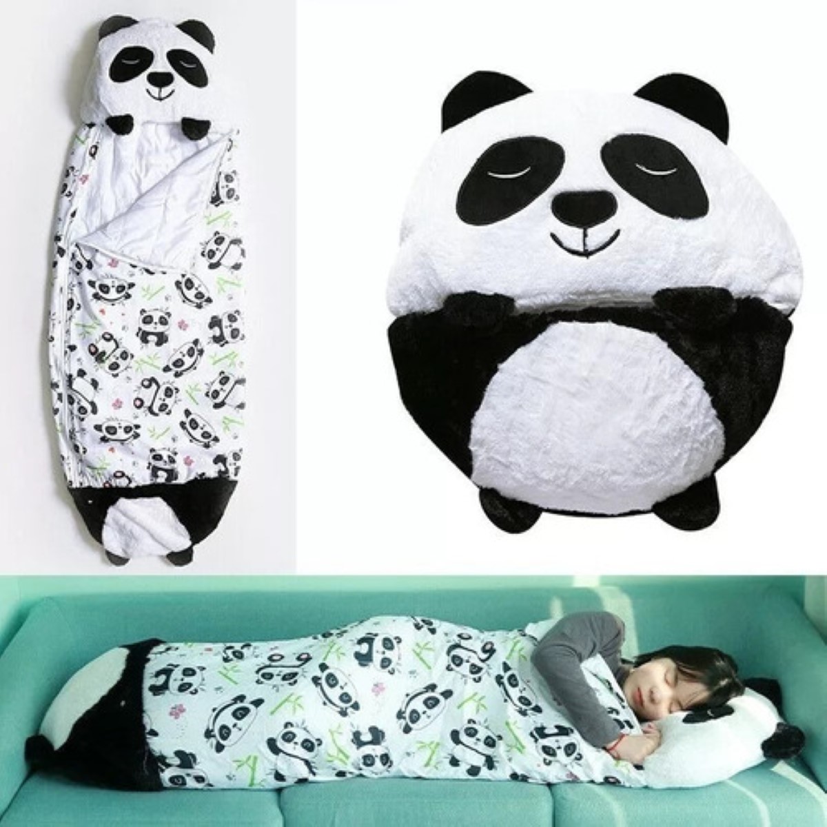 Saco De Dormir Con Almohada Para Niños 2 En 1 Oso blanco negro