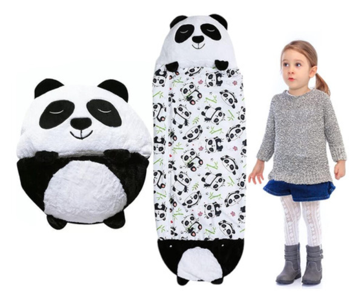 Saco De Dormir Con Almohada Para Niños 2 En 1 Oso blanco negro