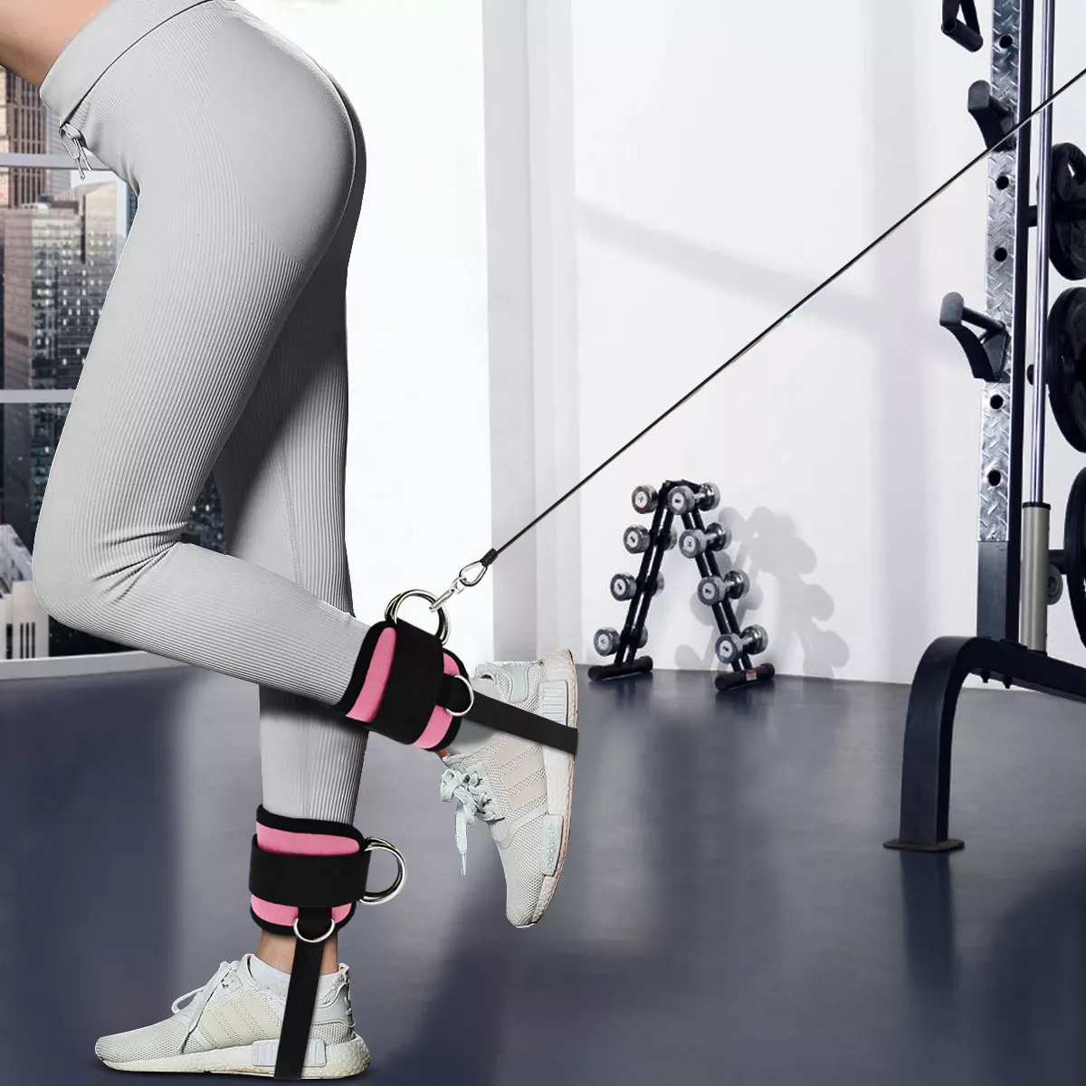 2pcs Grilletes Para Tobillo Con Talonera Gym Correa Color Negro