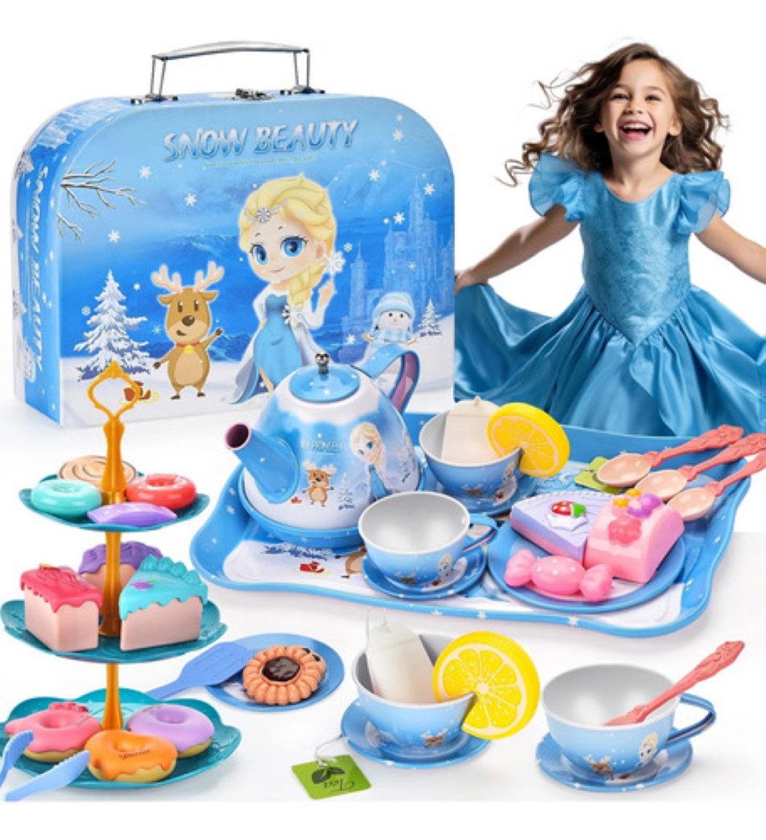 Juguete De Cocina Juego De Té Para Niños Con Pastel De Juguete azul