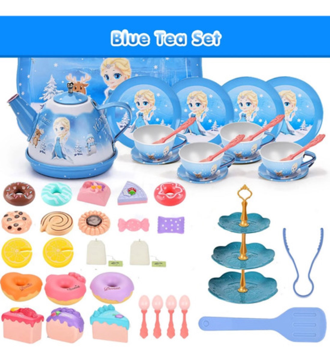 Juguete De Cocina Juego De Té Para Niños Con Pastel De Juguete azul