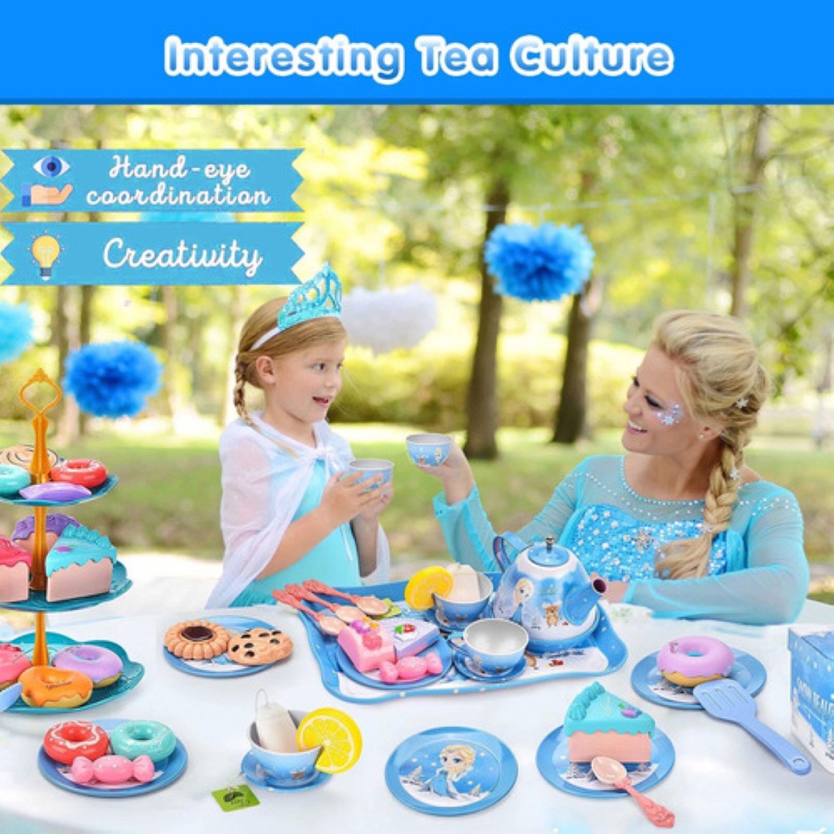 Juguete De Cocina Juego De Té Para Niños Con Pastel De Juguete azul