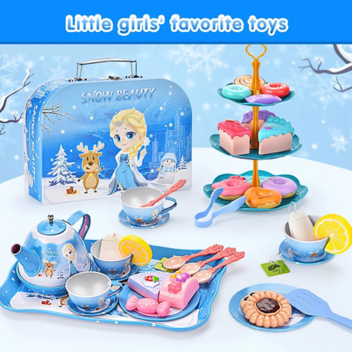 Juguete De Cocina Juego De Té Para Niños Con Pastel De Juguete azul