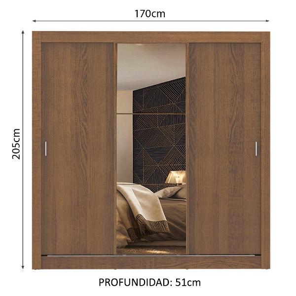 Ropero Closet Madesa Mônaco 3 Puertas 1 Espejo MM