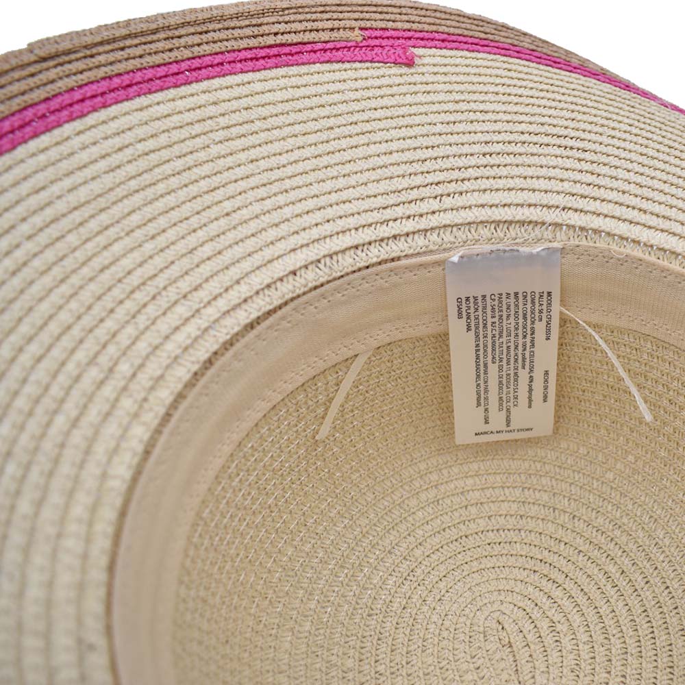 Sombrero Pamela Beige Detalles en Color Rosa