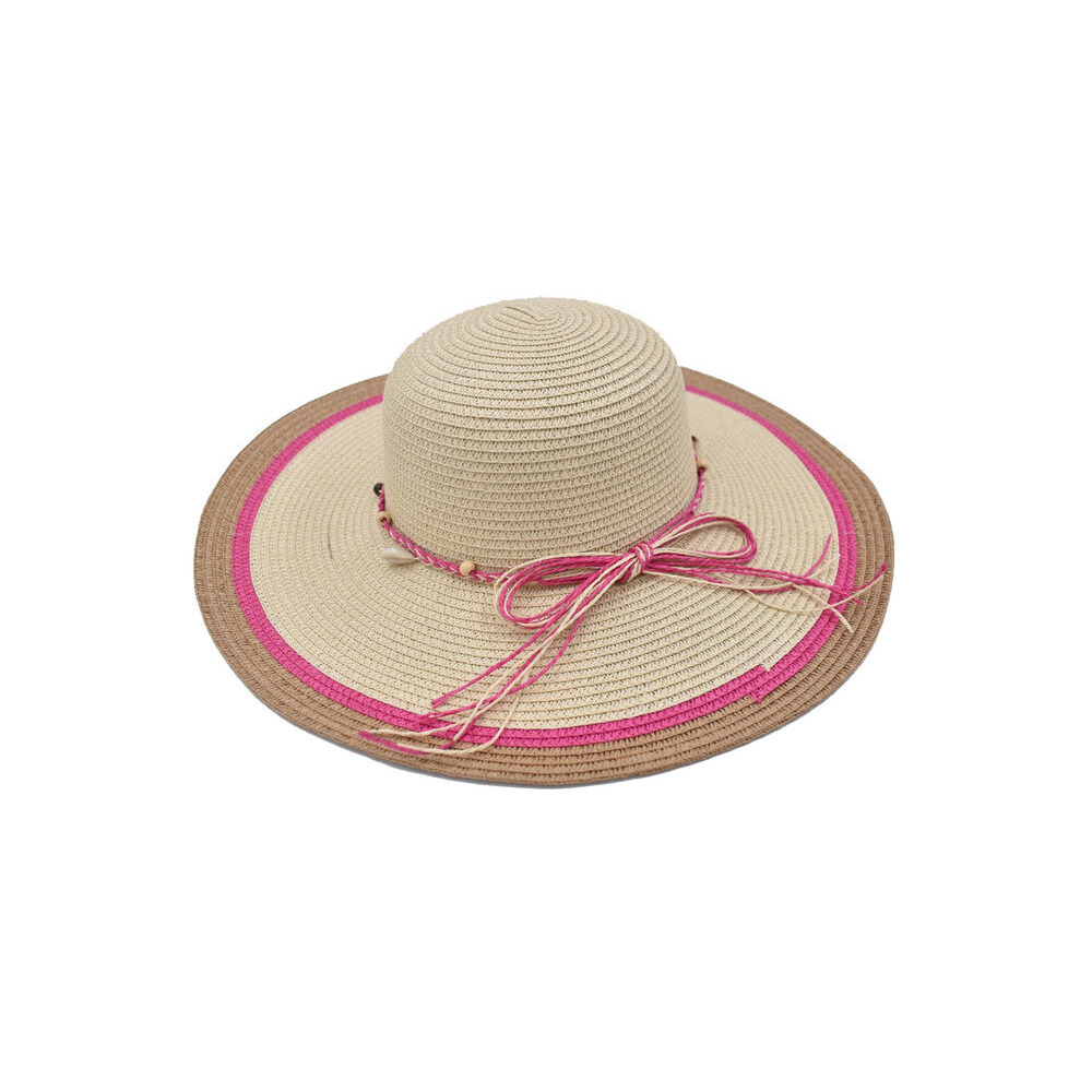 Sombrero Pamela Beige Detalles en Color Rosa