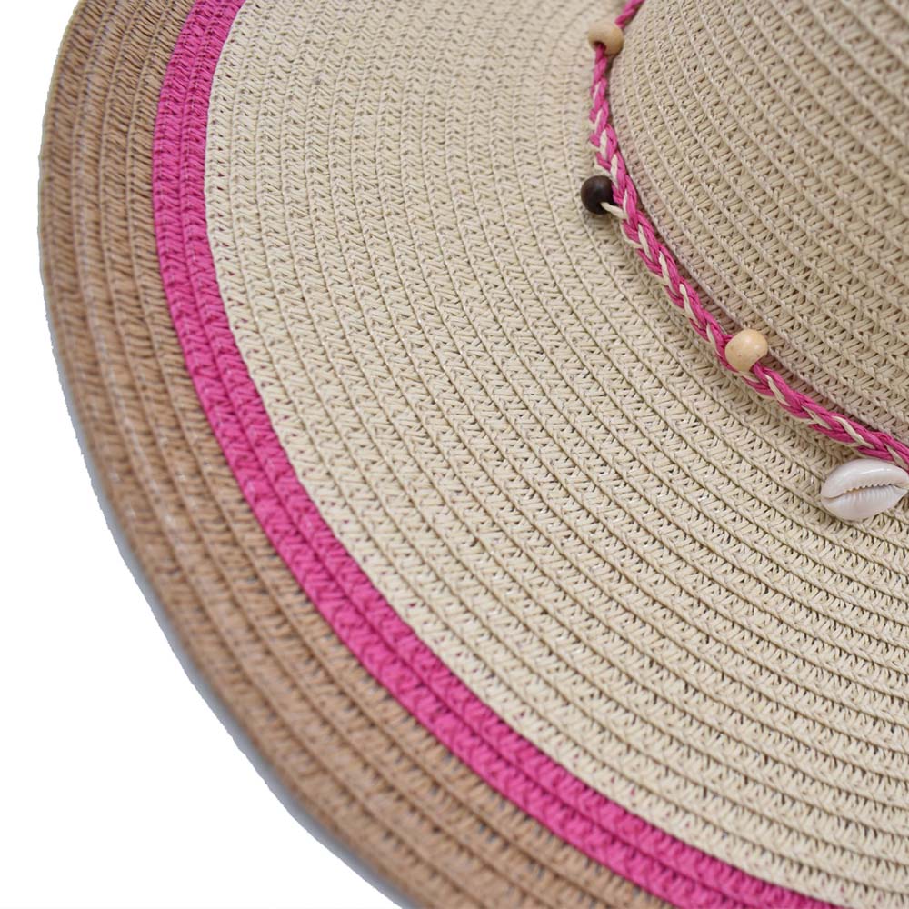 Sombrero Pamela Beige Detalles en Color Rosa