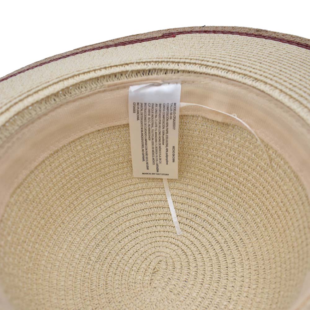 Sombrero Pamela Beige Detalles en Color Vino 