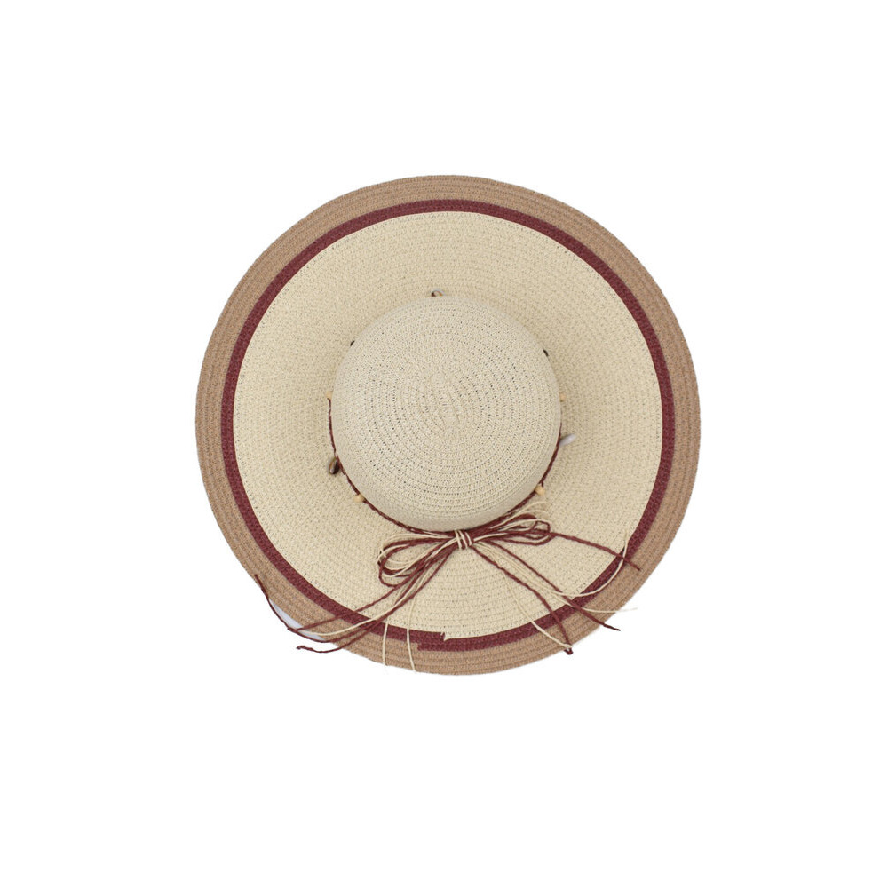 Sombrero Pamela Beige Detalles en Color Vino 