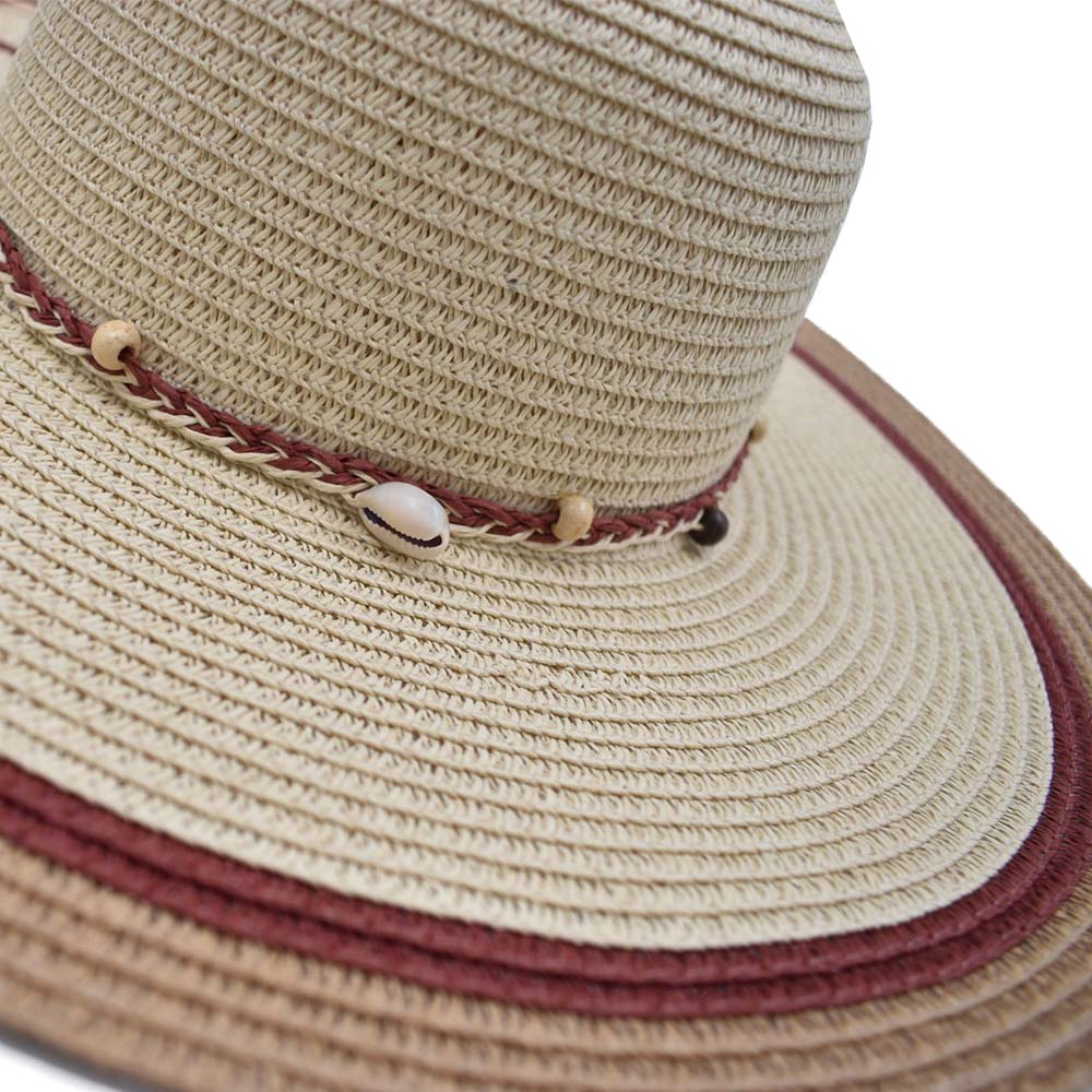 Sombrero Pamela Beige Detalles en Color Vino 