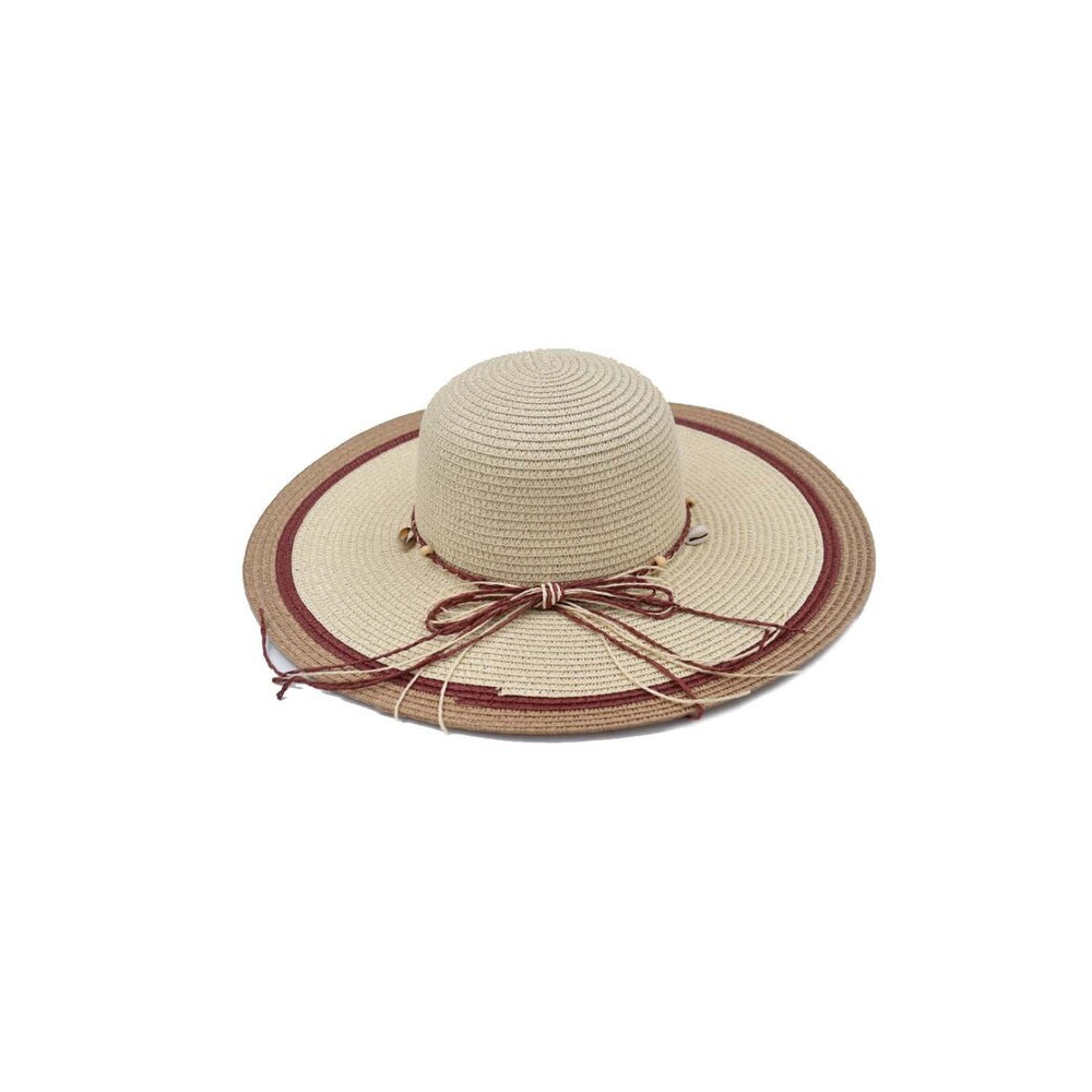 Sombrero Pamela Beige Detalles en Color Vino 