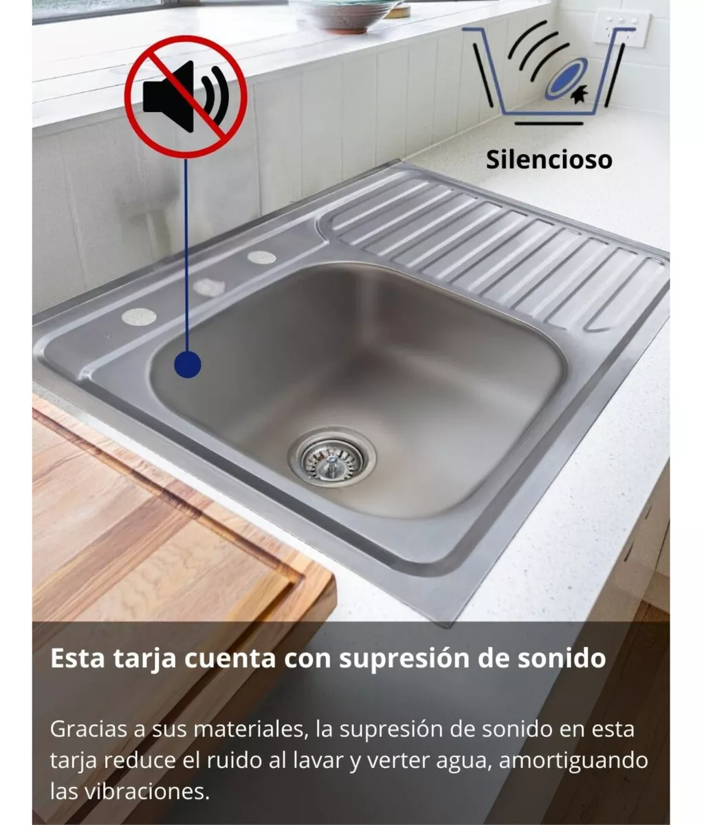 Tarja Sencilla con Ecurridero Derecho Empotrable Acero Inox. Satinado 80x50 Cm