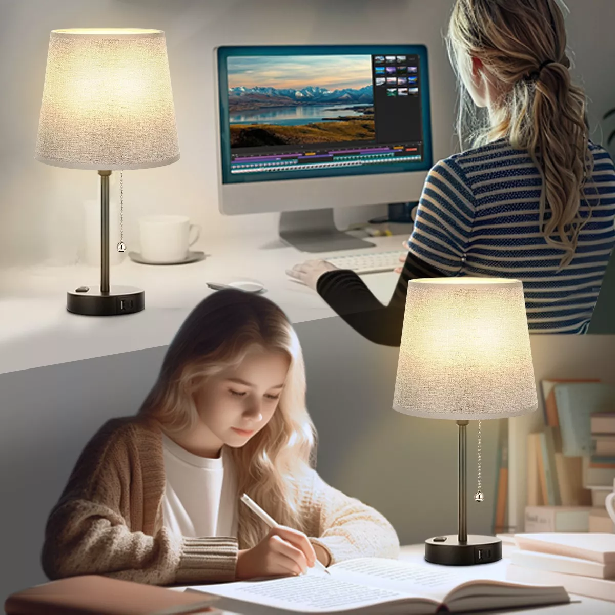 Lampara Escritorio Buró Mesa Luz De Noche Led 2pcs Con Focos