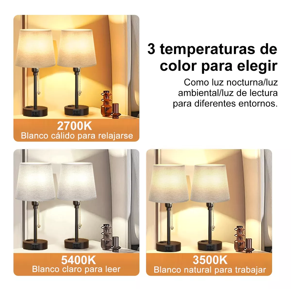 Lampara Escritorio Buró Mesa Luz De Noche Led 2pcs Con Focos