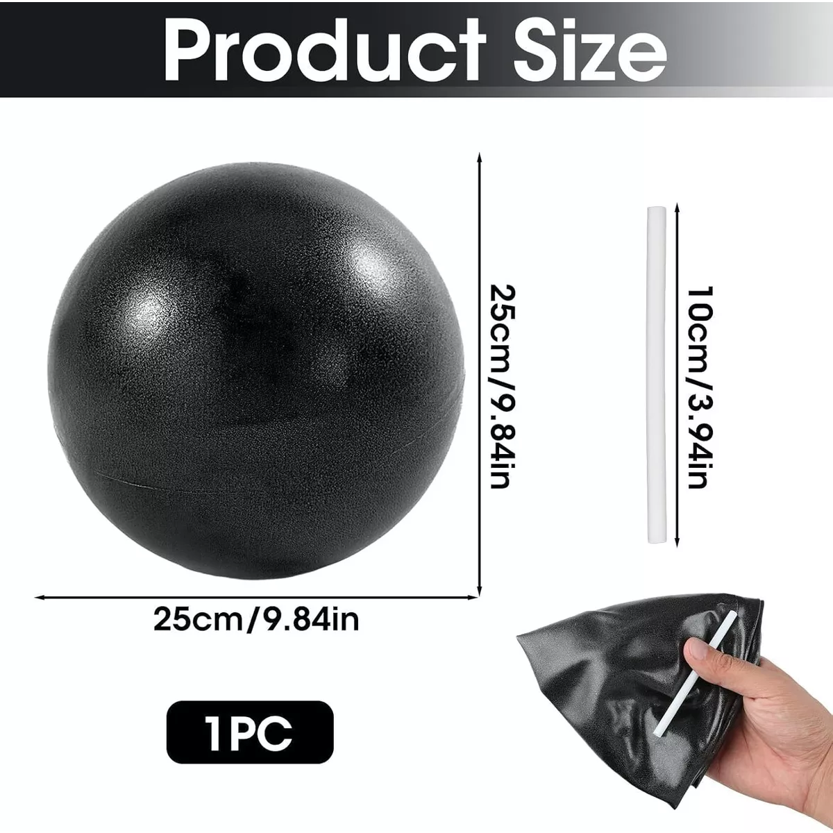 Mini Pelota Sportisimo Para Pilates Yoga De 25 Cm Ejercicio Color Negro