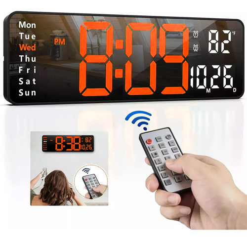 Reloj De Pared Digital Led Con Termómetro, Fecha,alarma,13in