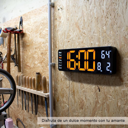 Reloj De Pared Digital Led Con Termómetro, Fecha,alarma,13in