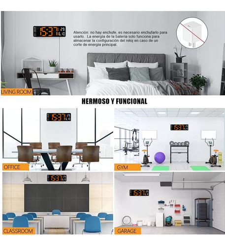 Reloj De Pared Digital Led Con Termómetro, Fecha,alarma,13in