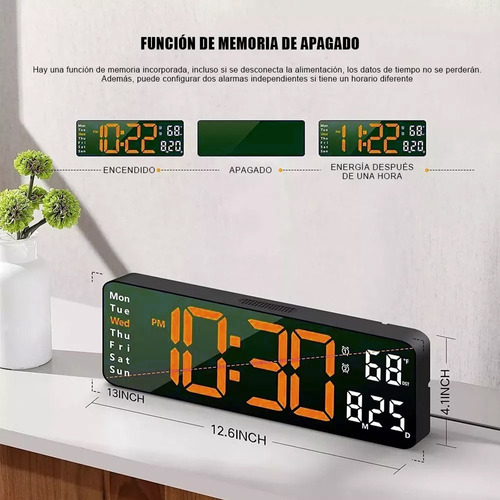 Reloj De Pared Digital Led Con Termómetro, Fecha,alarma,13in
