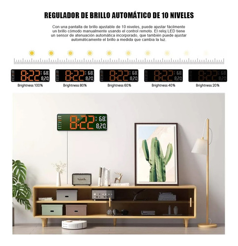 Reloj De Pared Digital Led Con Termómetro, Fecha,alarma,13in