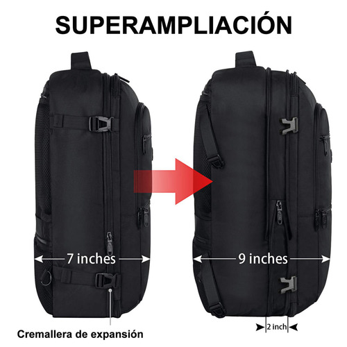 Mochila De Viaje Expandible Vancropak 40L Gran Capacidad Mochilas Hombre Viaje Aprobado Por Avión 10kg Antirrobo Impermeable Color Negra