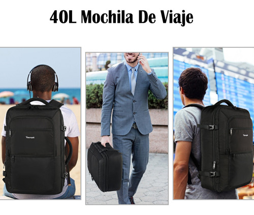 Mochila De Viaje Expandible Vancropak 40L Gran Capacidad Mochilas Hombre Viaje Aprobado Por Avión 10kg Antirrobo Impermeable Color Negra