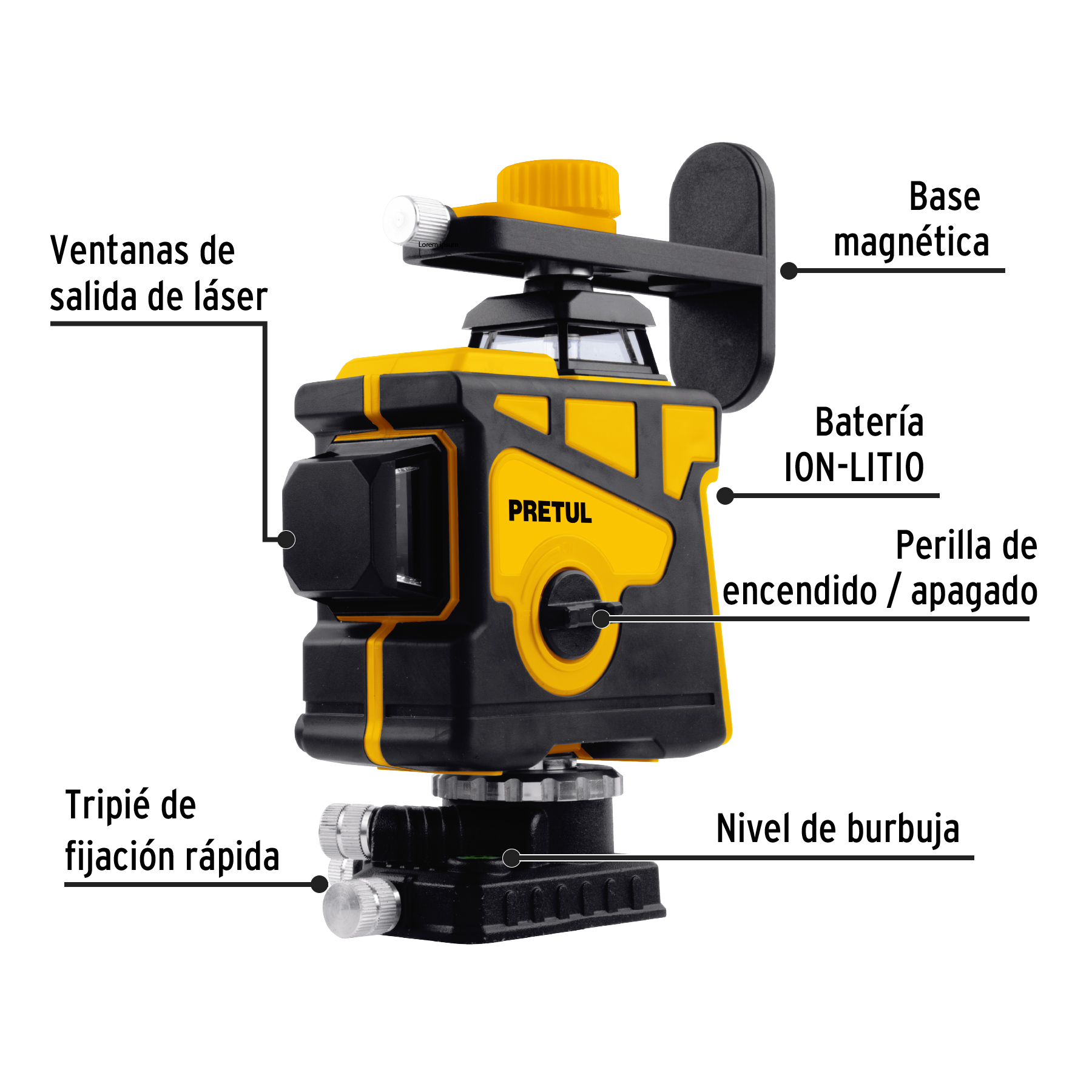 Nivel láser verde, alcance 25m, 12 líneas, recargable,PRETUL
