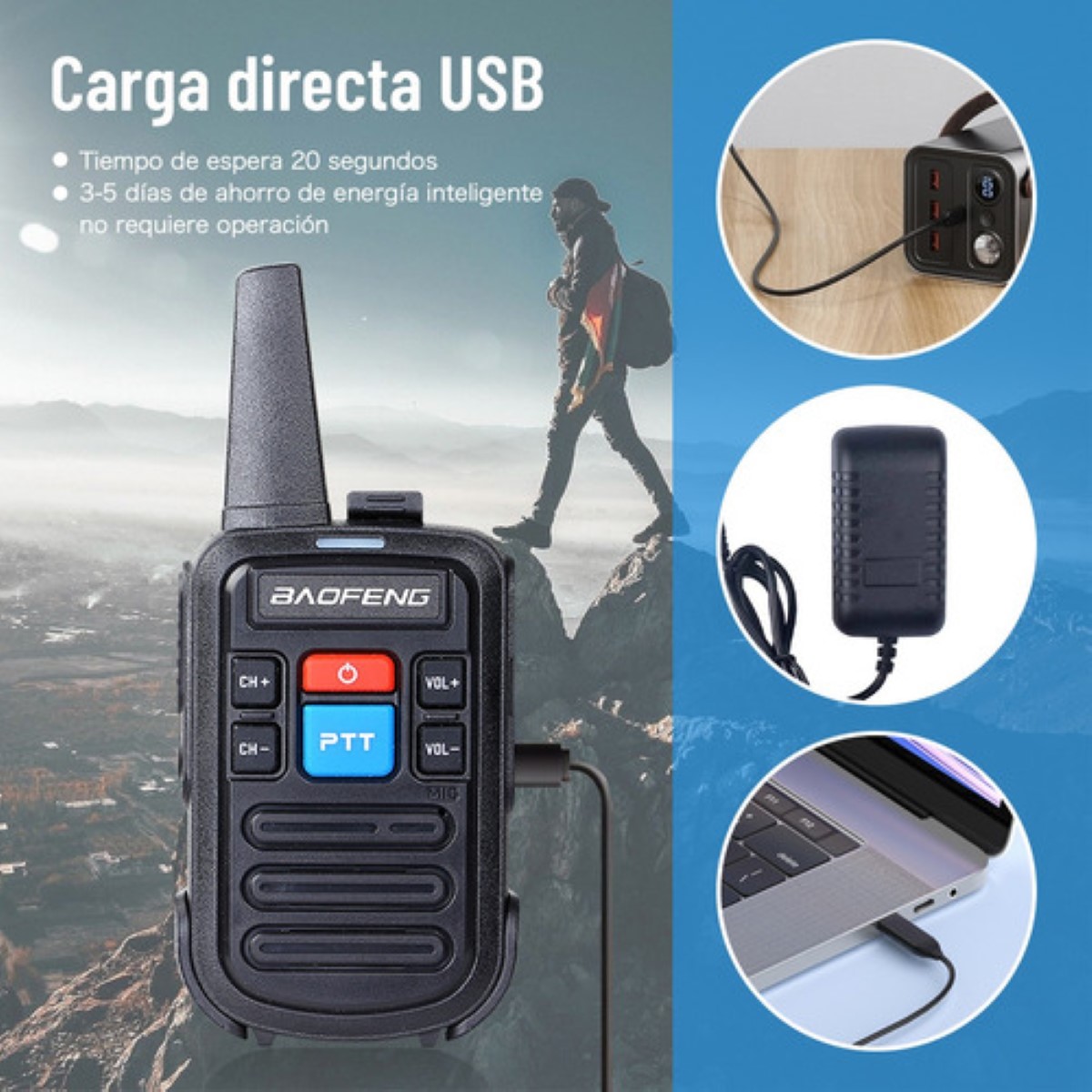 2 Radios Walkie Recargables Usb Baofeng Bf-c50 - 2 Piezas negro