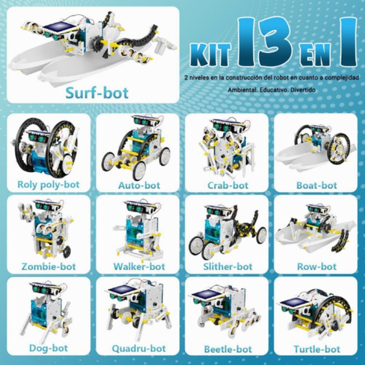 Juguete Educativo Robot Solar Regalo Para Niños 8 A 14 Años amarillo blanco azul