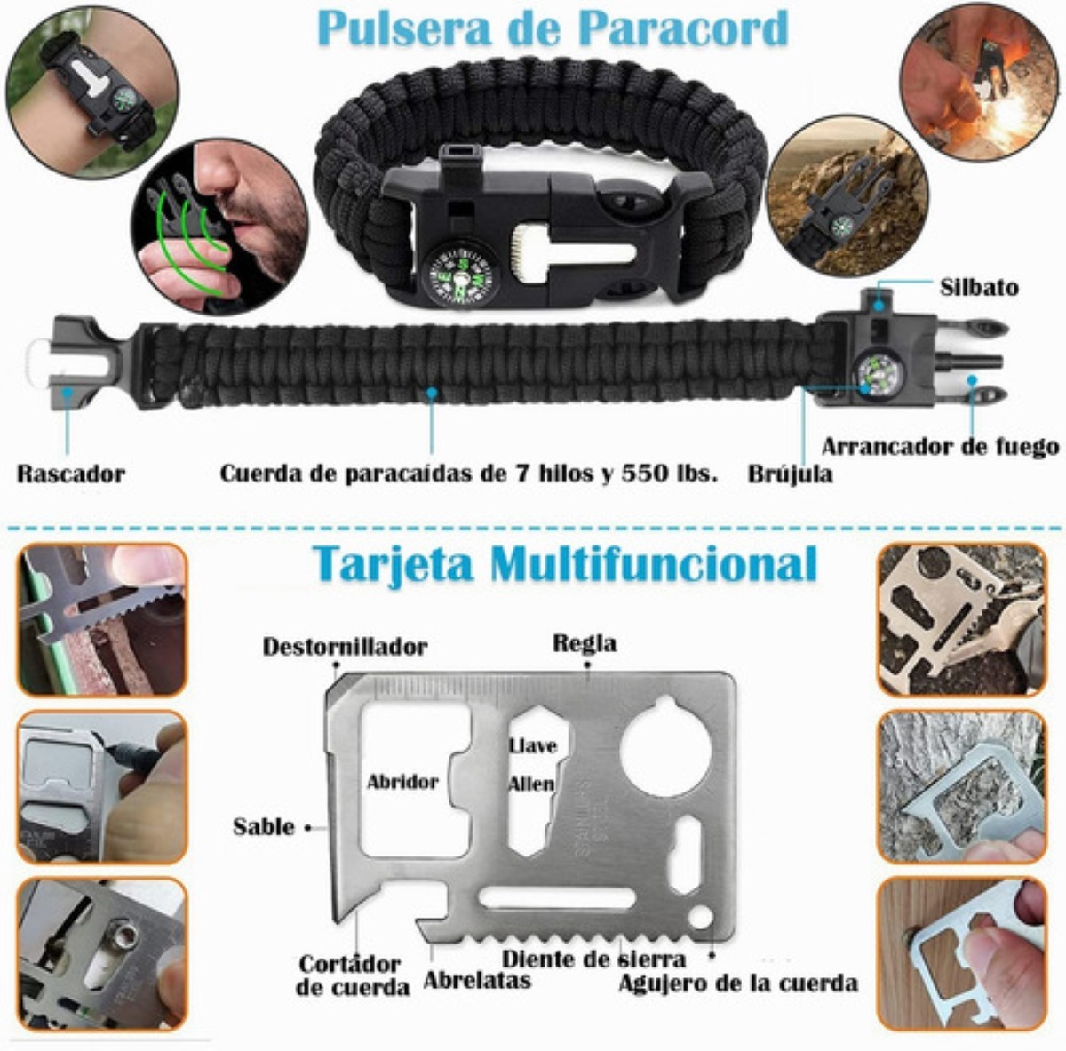 Kit De Supervivencia De Emergencia Para Camping Y Senderismo negro