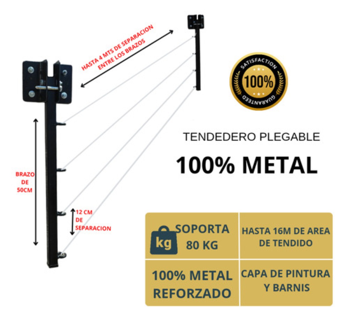 Tendederos Plegables Retractil Ropa Plegable Reforzado Metal blanco