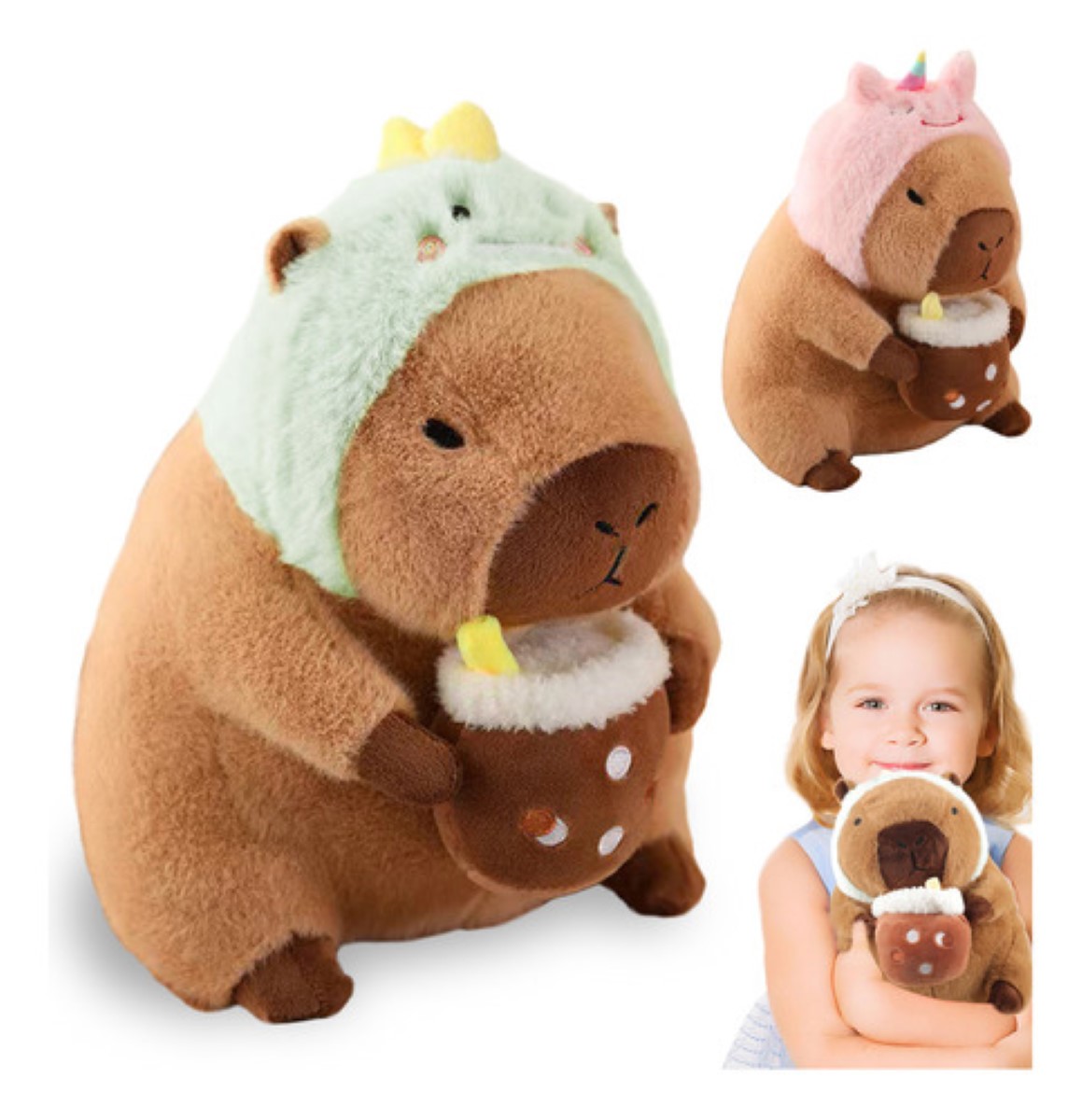 Capibara Peluche 35cm Juguetes  cafe verde dinosauirio